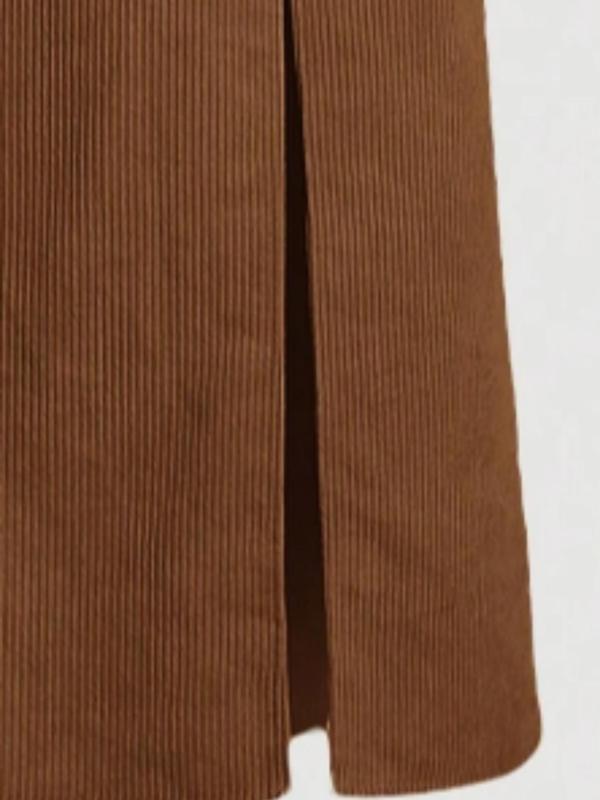  Solid Split Thigh Zipper Design A Line Skirt, Elegant Fashion Elastic Waist Skirt for Work Office Business, Women's Clothing for Spring & Fall