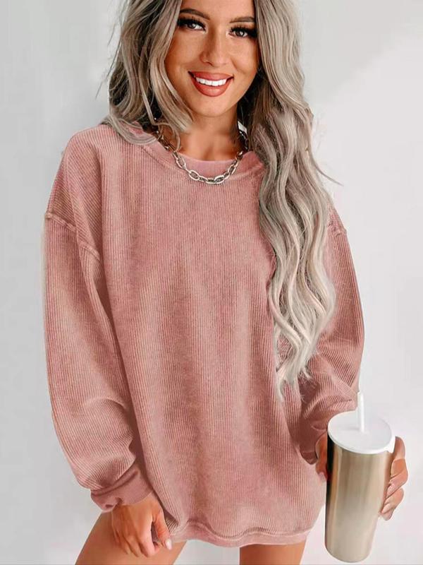 Women's Plain Drop Shoulder Sweatshirt, Casual Long Sleeve Round Neck Pullover for Fall & Winter, Women's Clothing for Daily Wear