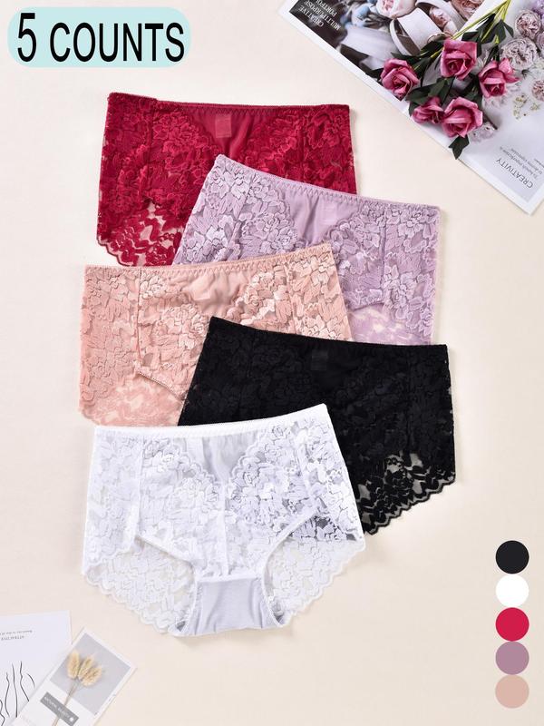 Women's Floral Lace High Waist Panty, Soft Comfy Breathable Knicker for Daily Wear, Underwear for All Seasons