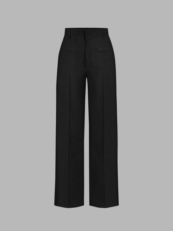 Women's Solid High Waist Straight Leg Pants, Pants for Women, Elegant Zipper Fly Trousers for Work Office Business, Ladies Bottoms for All Seasons