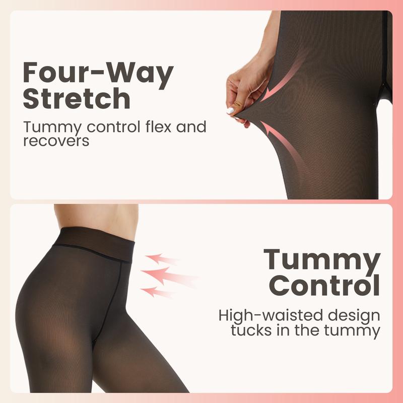 SHOWITTY Fleece Lined Tights For Women Fake Translucent Pantyhose High Waisted Thermal Leggings Ladies Stretch Sheer Thick Winter Warm Stocking Womenswear Fits Stretchy Soft