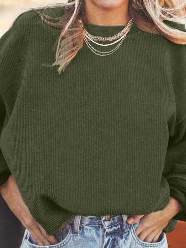 Women's Plain Drop Shoulder Sweatshirt, Casual Long Sleeve Round Neck Pullover for Fall & Winter, Women's Clothing for Daily Wear