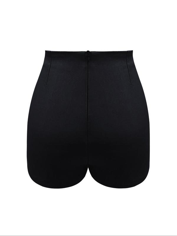Women's 2 in 1 Zipper High Waist Skort, Fashionable Solid Color Bodycon Mini Skort for Daily Outdoor Wear, Ladies Bottoms for All Seasons