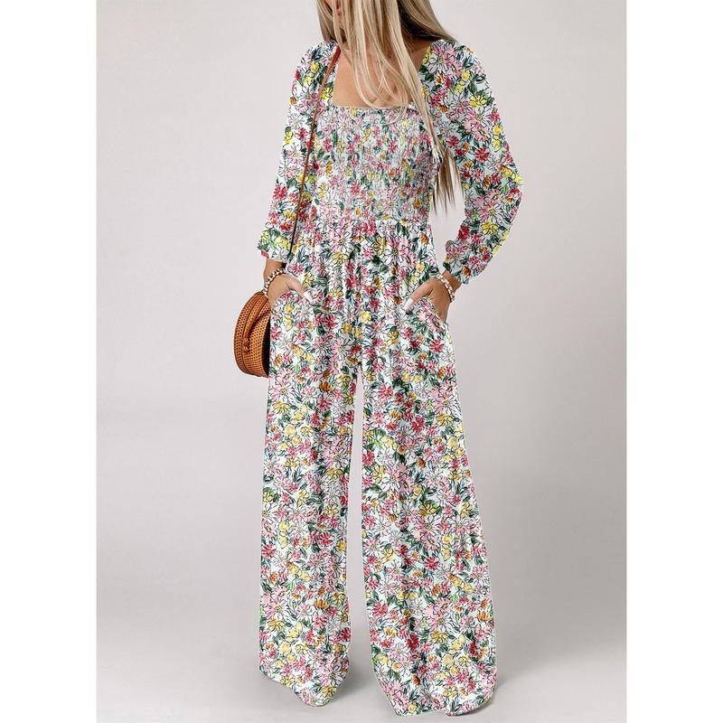 Dokotoo Women's Casual Loose Cowl Jumpsuit Jumpsuit Long Sleeve Printed Wide Leg Pants Jumpsuit with Pockets