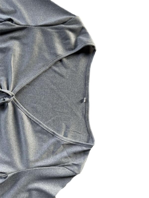 Women's Plain Ruched Tie Front Flounce Sleeve Crop  Tee, Casual V Neck Long Sleeve T-shirt for Fall & Winter, Women's Clothing for Daily Wear