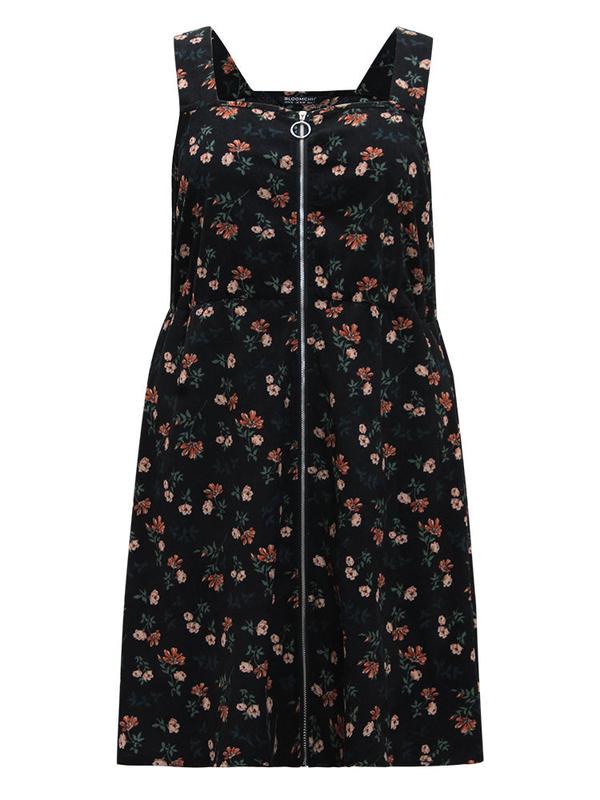 BloomChic Ditsy Floral Corduroy Pocket Zipper Fly Cami Dress