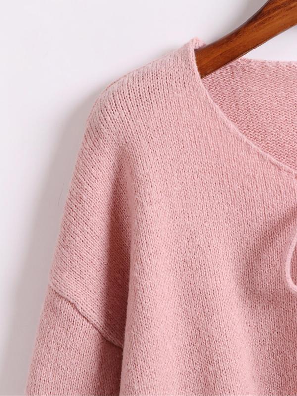 Women's Plain Tie Front Drop Shoulder Cardigan, Casual Long Sleeve V Neck Knitwear for Daily Wear, Ladies Clothes for All Seasons
