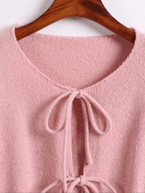 Women's Plain Tie Front Drop Shoulder Cardigan, Casual Long Sleeve V Neck Knitwear for Daily Wear, Ladies Clothes for All Seasons