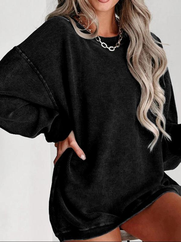 Women's Plain Drop Shoulder Sweatshirt, Casual Long Sleeve Round Neck Pullover for Fall & Winter, Women's Clothing for Daily Wear