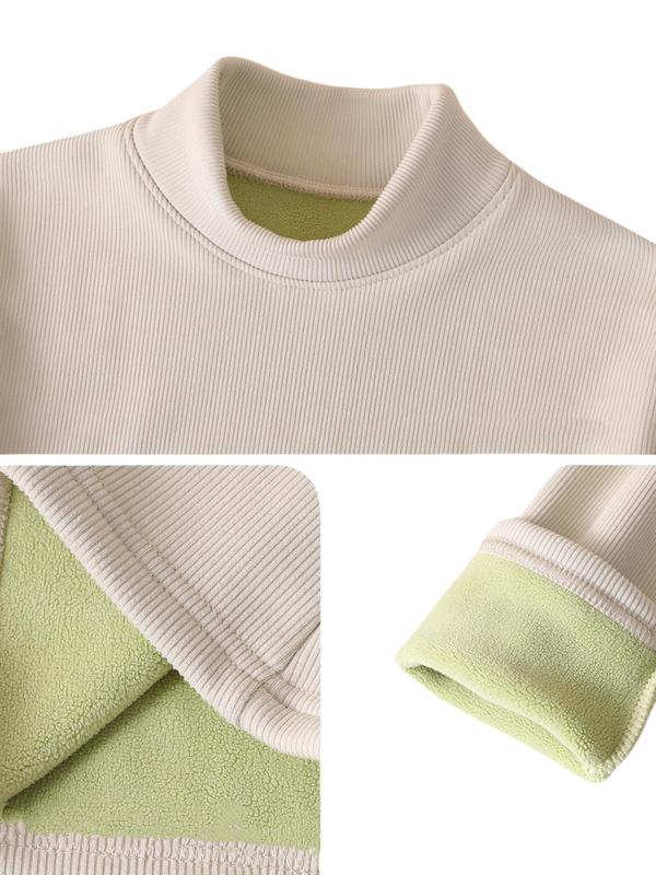 Women's Solid Thermal Lined Mock Neck Underwear Tee, Casual Basic Slim-fitting Long Sleeve Underwear T-shirt for Fall & Winter, Women's Underwear Tops for Daily Wear