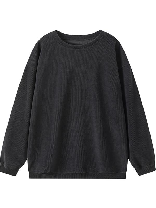Women's Plain Drop Shoulder Sweatshirt, Casual Long Sleeve Round Neck Pullover for Fall & Winter, Women's Clothing for Daily Wear