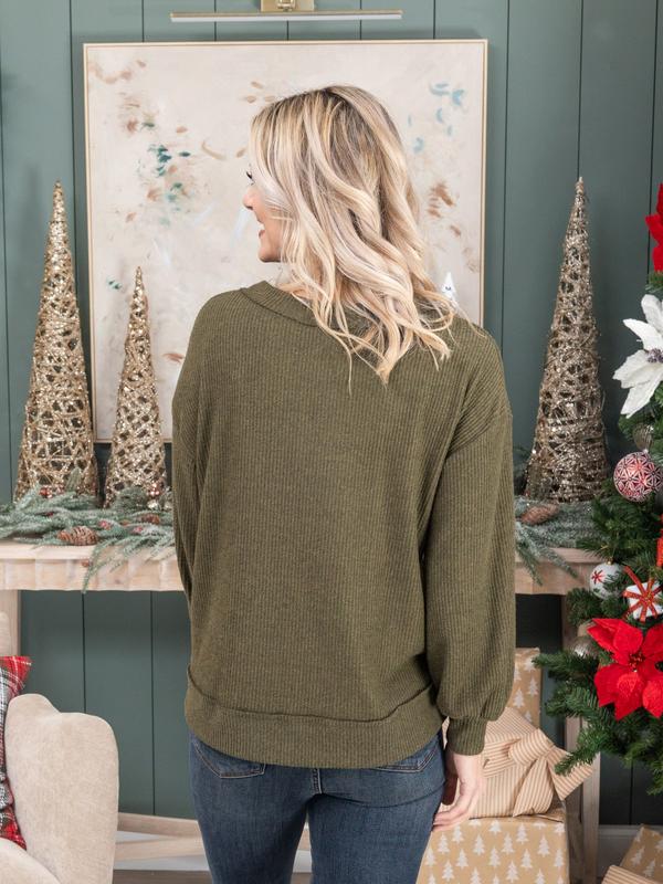 Andree Ribbed Hacci V-Neck Long Sleeve Pullover | S - 3X