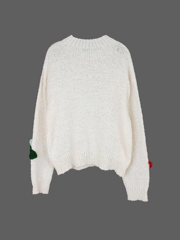 Women's Colorful Floral Crochet Drop Shoulder Sweater, Casual Long Sleeve Round Neck Jumper for Spring & Fall, Fashion Women's Knitwear for Daily Wear