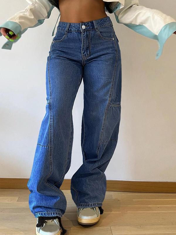 Women's Plain Button Fly Pocket Straight Leg Jeans, Casual Comfy Denim Trousers for Daily Wear,  Pants for Women, Ladies Bottoms for All Seasons