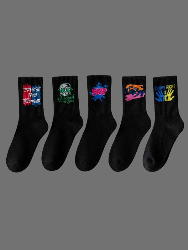Women's Random Cartoon Graphic Print Crew Socks, Casual Soft Comfy Breathable Socks for All Seasons Daily Wear, Women's Socks