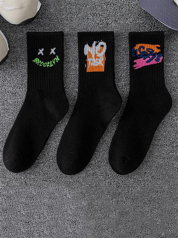 Women's Random Cartoon Graphic Print Crew Socks, Casual Soft Comfy Breathable Socks for All Seasons Daily Wear, Women's Socks