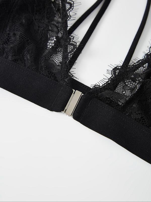 Women's Criss Cross Backless Lace Wireless Bra, Soft Comfortable Breathable Double Straps Buckle Front Bra for Daily Wear, Lingerie Top for All Seasons