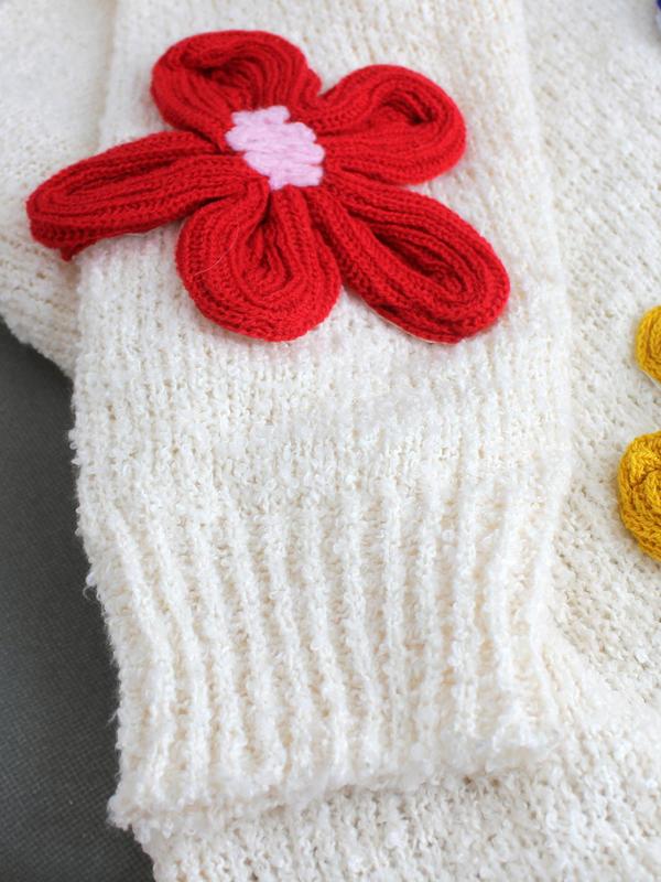 Women's Colorful Floral Crochet Drop Shoulder Sweater, Casual Long Sleeve Round Neck Jumper for Spring & Fall, Fashion Women's Knitwear for Daily Wear