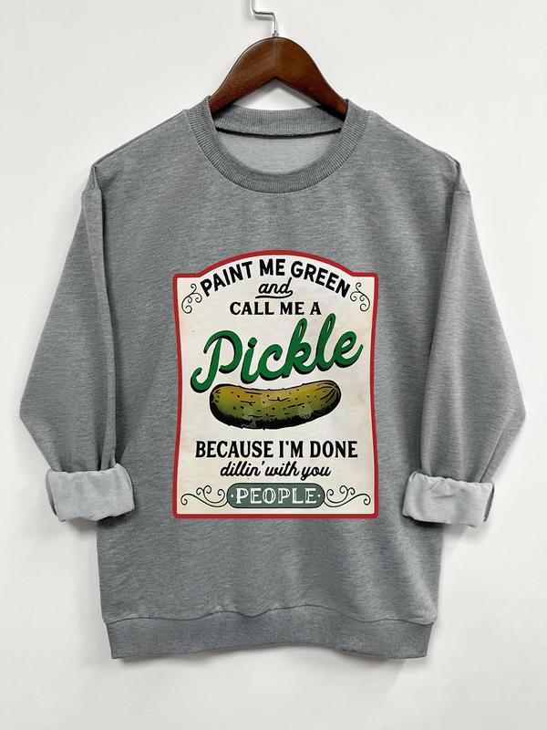 Women's Pickle Print Crew Neck Sweatshirt, Casual Long Sleeve Pullover for Daily Wear, Sweatshirts for Women, Ladies  Clothing for All Seasons