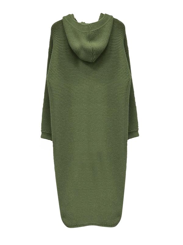 Women's Spring Solid Button Front Hooded Crochet Midi Cardigan Sweater, Basic Drop Shoulder Longsleeves Cardigan for Women, Kitting Tops, Outerwear for Fall, Lady Outfits, Long Cardigan Women
