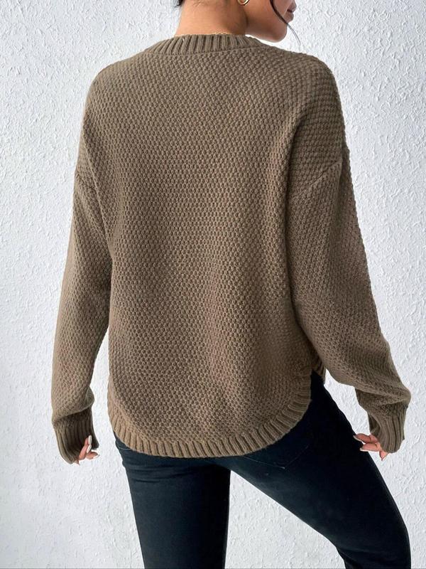 Women's Plain Sweater, Casual Long Sleeve Jumper for Fall & Winter, Women's Knitwear for Daily Wear