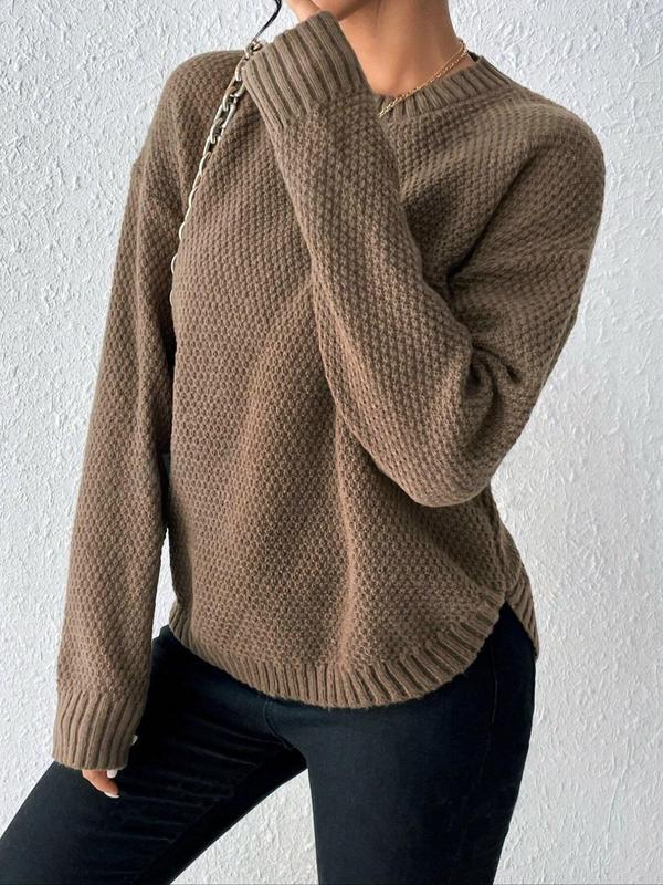 Women's Plain Sweater, Casual Long Sleeve Jumper for Fall & Winter, Women's Knitwear for Daily Wear