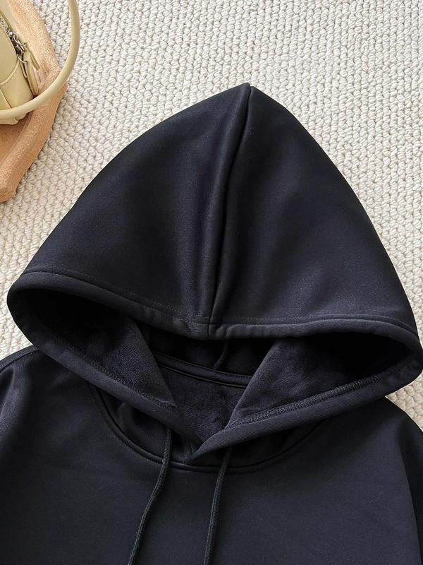 Women's Cherry & Letter & Leopard Print Drawstring Pocket Thermal Lined Hoodie, Casual Long Sleeve Hooded Sweatshirt for Fall & Winter, Women's Clothes for Daily Wear
