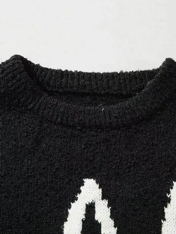 Women's Cartoon Cat Print Round Neck Sweater, Casual Long Sleeve Crew Neck Jumper for Fall & Winter, Fashion Ladies' Knitwear for Daily Wear