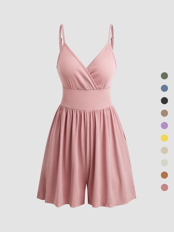 Women's Plain Backless Cami Romper, Casual Wrap Spaghetti Strap Wide Leg Romper for Summer, Back To School Summer Clothes Women, Birthday Clothes, Ladies Clothes for Daily Wear