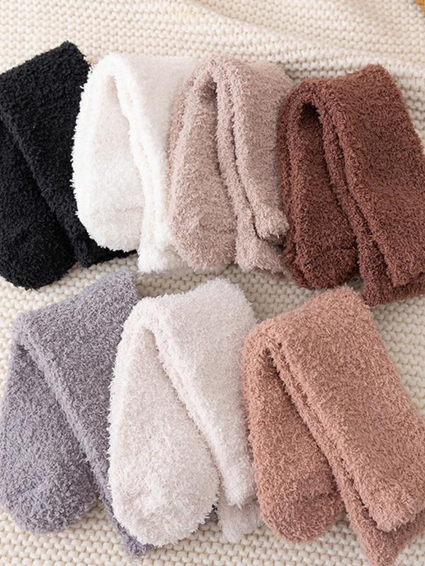 Women's Solid Thermal Lined Crew Socks, 2024 New Style Casual Soft Comfy Breathable Warm Socks for Daily Wear, Women's Socks for All Seasons