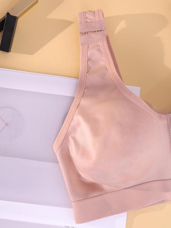  Solid Buckle Front Bralette, Casual Comfortable Breathable Scoop Neck Bra for Daily Wear, Women's Lingerie for All Seasons