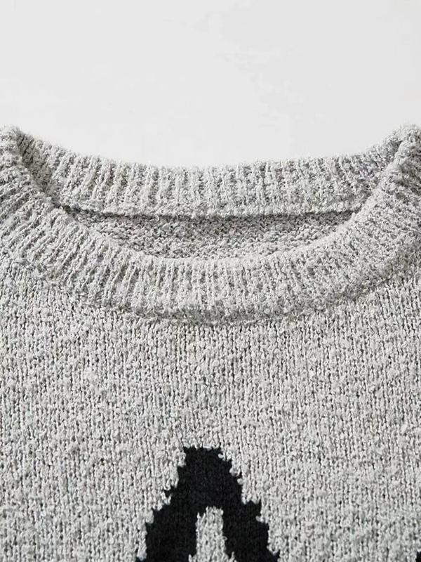 Women's Cartoon Cat Print Round Neck Sweater, Casual Long Sleeve Crew Neck Jumper for Fall & Winter, Fashion Ladies' Knitwear for Daily Wear
