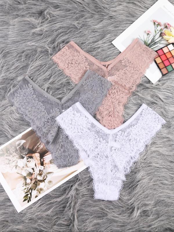 Women's Floral Lace Sheer Panty, Breathable Comfortable Knicker for Daily Wear, Ladies Underwear for All Seasons