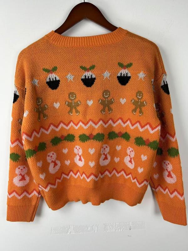 Christmas Deals Women's Christmas Print Drop Shoulder Sweater, Casual Long Sleeve Round Neck Jumper for Daily Wear, Ladies Knitwear for All Seasons, Christmas 2024 Trend
