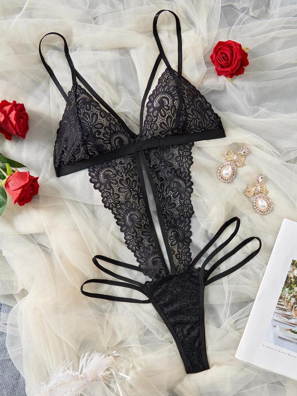 Women's Floral Lace Cut Out Teddy Bodysuit, Sexy Romantic Lingerie for Daily Wear, Women's Lingerie for All Seasons
