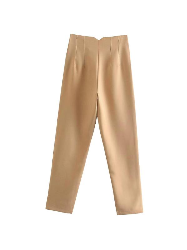 Women's Solid Seam Detail High Waist Tapered Carrot Pants with Pockets, Elegant Trendy Trousers for Outdoor Work Business, Fall Outfits, Fallfreshness Clothes