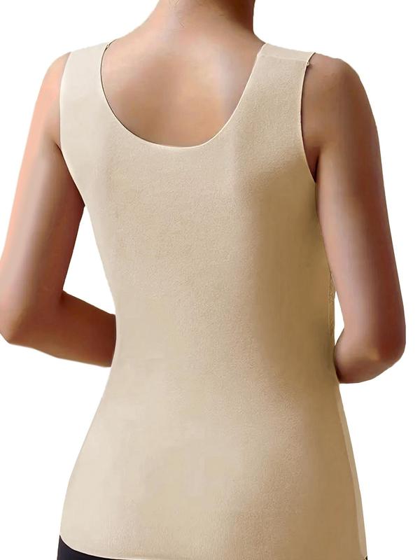 Women's Solid Color Floral Lace Backless Thermal Underwear Top, Casual Comfy Breathable Seamless Wireless Thermal Tank Top for Fall & Winter, Women's Underwear for Daily Wear