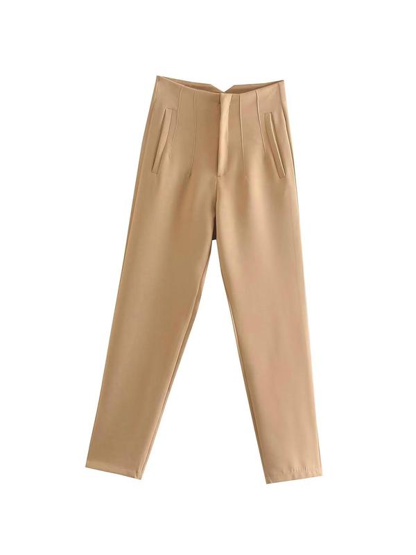 Women's Solid Seam Detail High Waist Tapered Carrot Pants with Pockets, Elegant Trendy Trousers for Outdoor Work Business, Fall Outfits, Fallfreshness Clothes