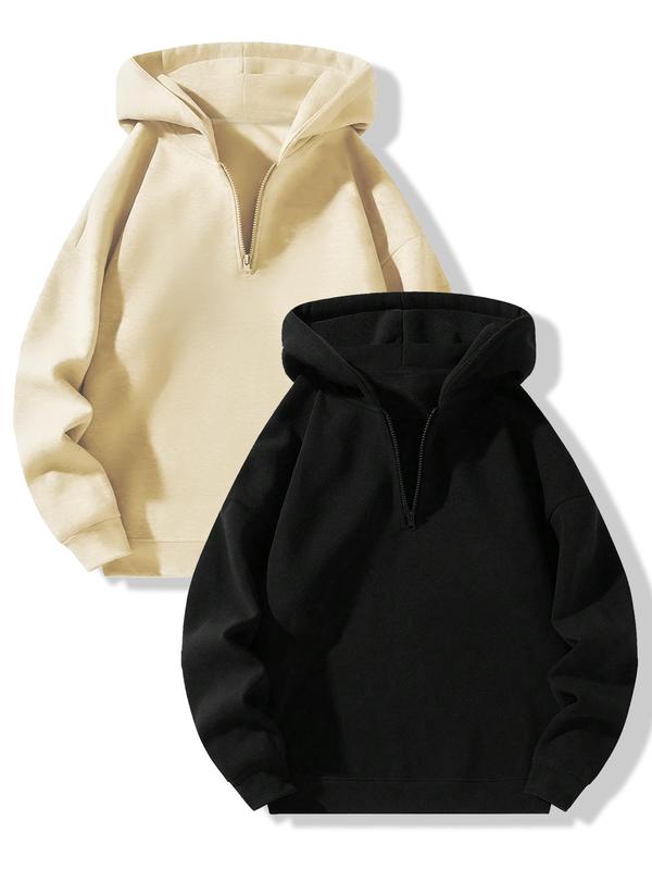 Women's Solid Half Zip Up Drop Shoulder Thermal Lined Hoodie, Casual Long Sleeve Hooded Sweatshirt for Fall & Winter, Women's Clothing for Daily Wear