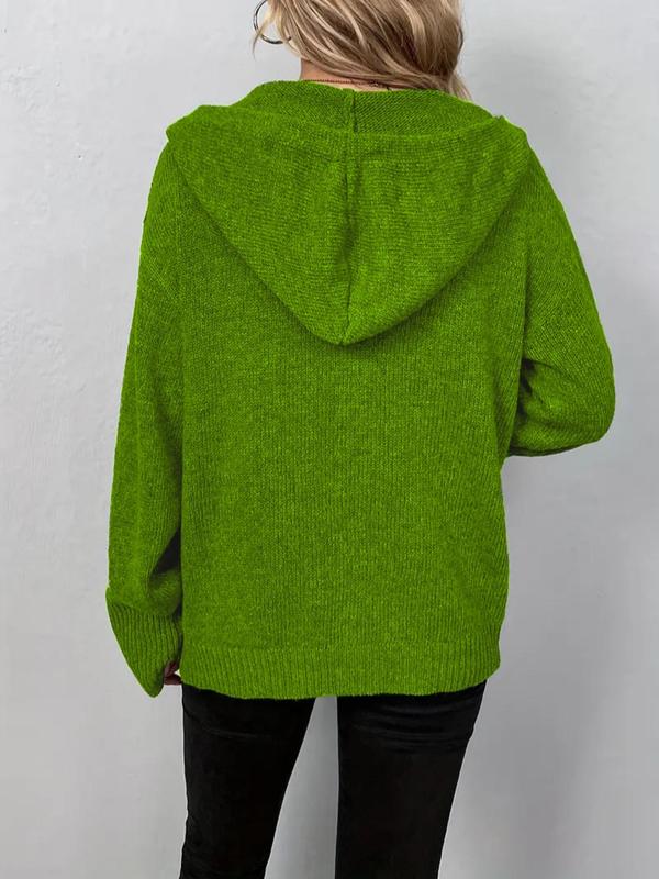 Women's Plain Button Front Drawstring Hooded Cardigan, Casual Drop Shoulder Long Sleeve Knitwear for Fall & Winter, Women's Knit Clothing for Daily Wear