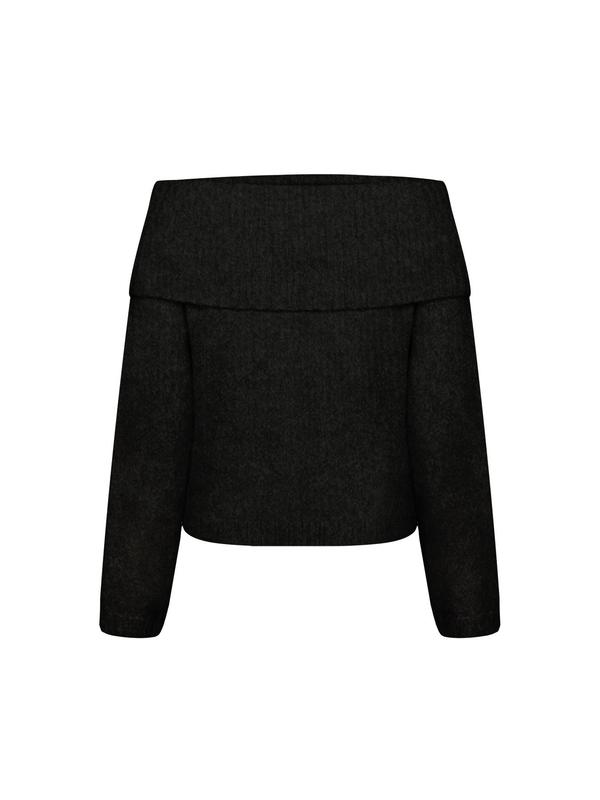 Women's Solid Color Off Shoulder Minimalist Sweater for Spring & Fall, Mean Girls Casual Chic Flattering Fit Long Sleeve Jumper, Women's Tops, Women's Sweaters Knitwear for Daily Wear, Women's Fall Clothing, Going Out Tops