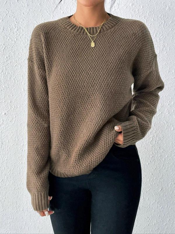 Women's Plain Sweater, Casual Long Sleeve Jumper for Fall & Winter, Women's Knitwear for Daily Wear