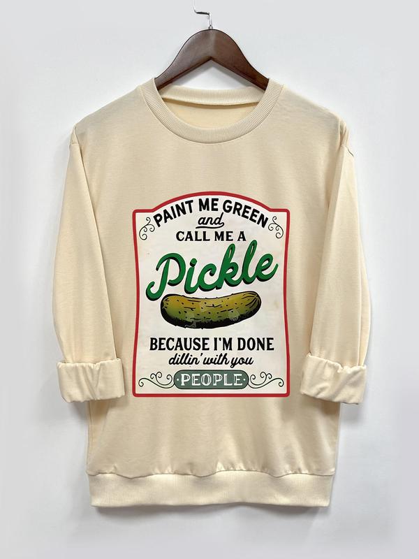 Women's Pickle Print Crew Neck Sweatshirt, Casual Long Sleeve Pullover for Daily Wear, Sweatshirts for Women, Ladies  Clothing for All Seasons