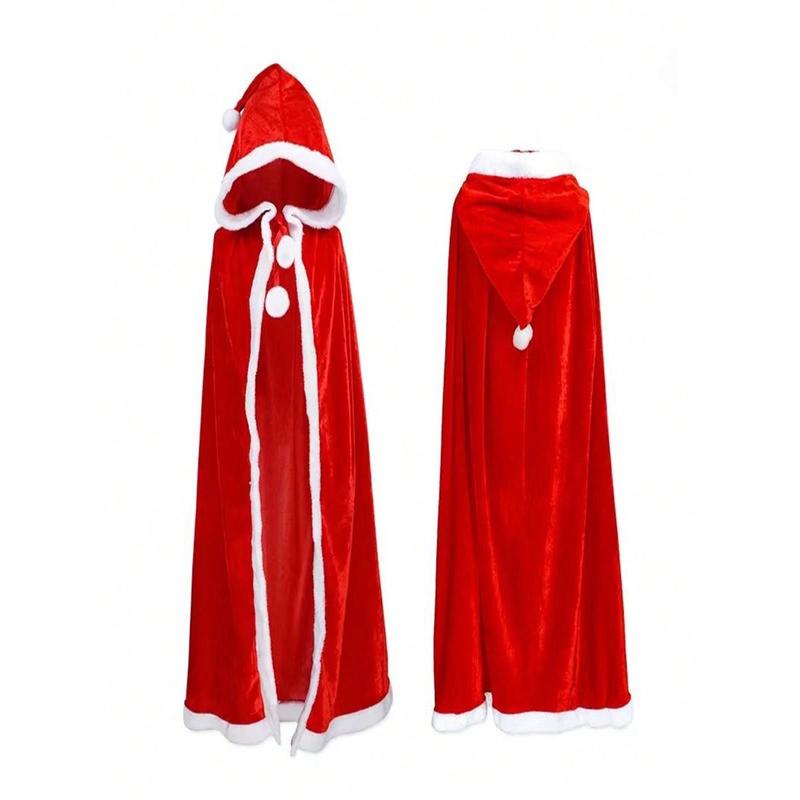 Beauty Cove  1pc Christmas Furry Decorative Role-Playing Cloak, Shawl - Perfect Christmas Party Accessories, Festive Red Hooded Performance Party Costume
