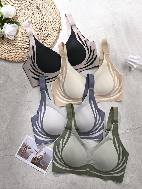 Women's Colorblock Print Push Up Bra, Adjustable Strap Seamless Bra, Soft Comfortable Breathable Lingerie for All Seasons