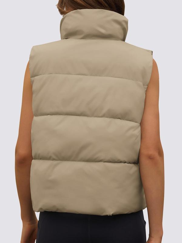 Women's Solid Zip Up Pocket Sports Vest Coat, Casual Sporty Sleeveless Outerwear for Fall & Winter, Ladies Sportswear for Indoor Outdoor Wear