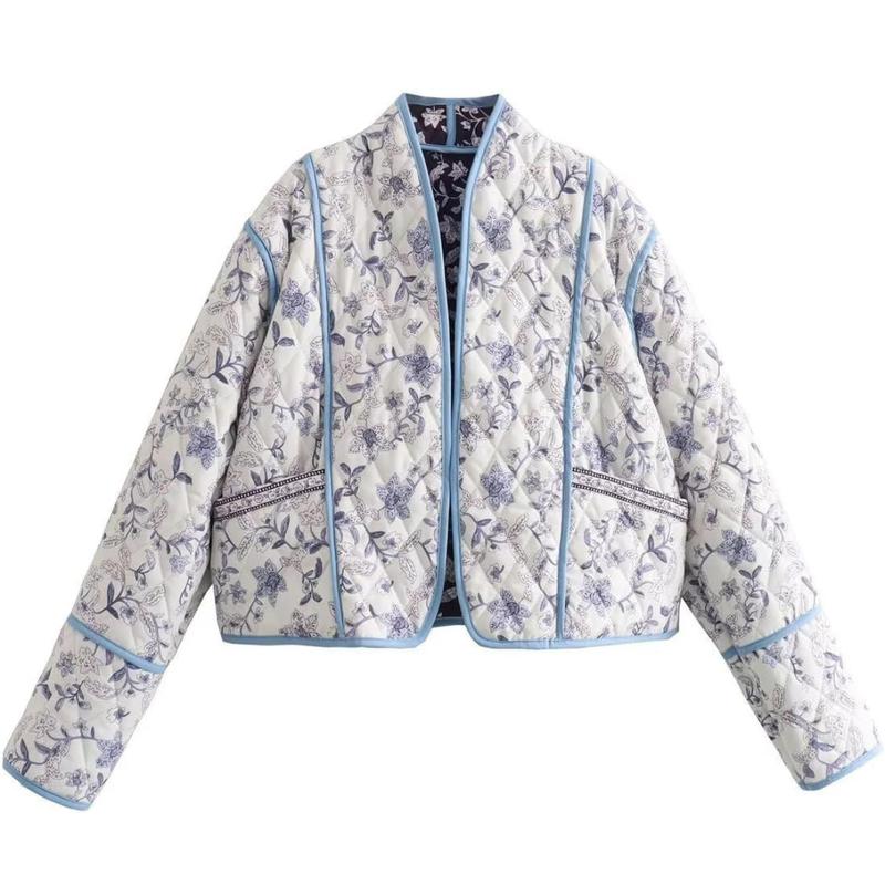 YeeZaa Women's Reversible Floral Quilted Jacket Cardigan Printed Lightweight Open Front Padded Puffer Coat