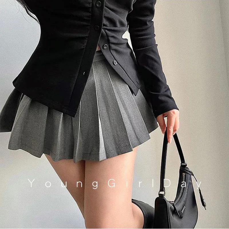 Women Pleated Skirt with Shorts Sexy High Waist Irregular White Black A-line Gyaru Tennis extreme Mini Skirt School 2024 Womenswear Bottom
