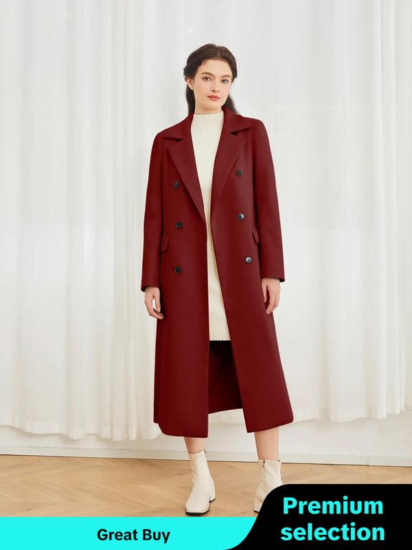 Women's Solid Color Double Button Pocket Overcoat, Casual Long Sleeve Lapel Neckline Coat for Fall & Winter, Women's Clothing for Daily Wear