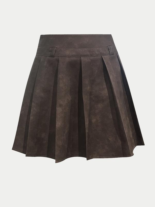 Women's High Waist Solid Pleated Skirt, Fall Fashion Clothing Party Club Wear Stylish A-Line PU Mini Skirt